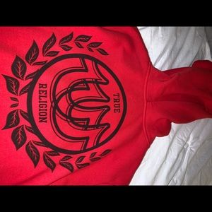 True religion red zip up hoodie